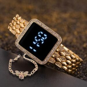 LED Digital Golden Watch and Butterfly Bracelet
